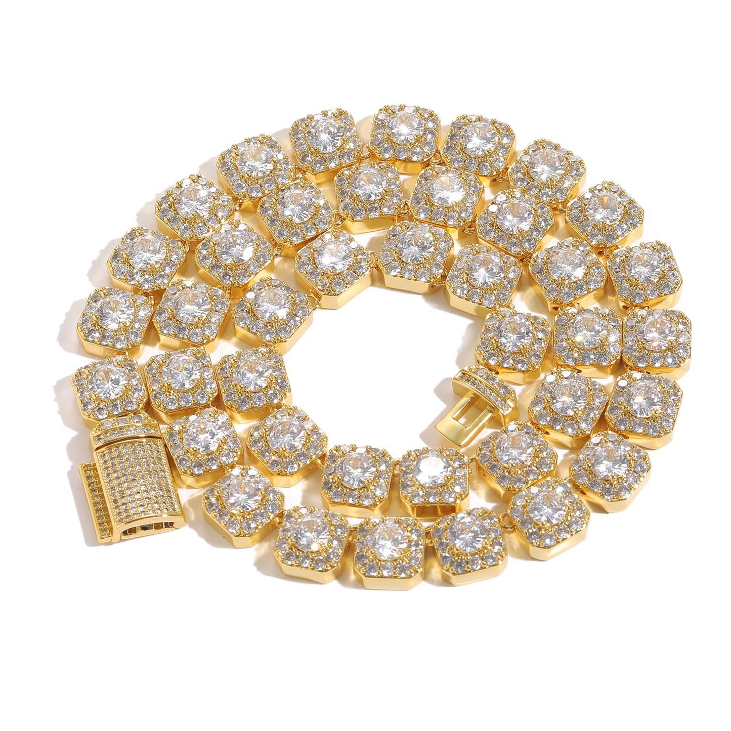 European American Hip Hop Necklace 10mm Wide Rock Sugar Tennis Link Chain Zircon Necklace Flip Trend Men Necklace Jewelry