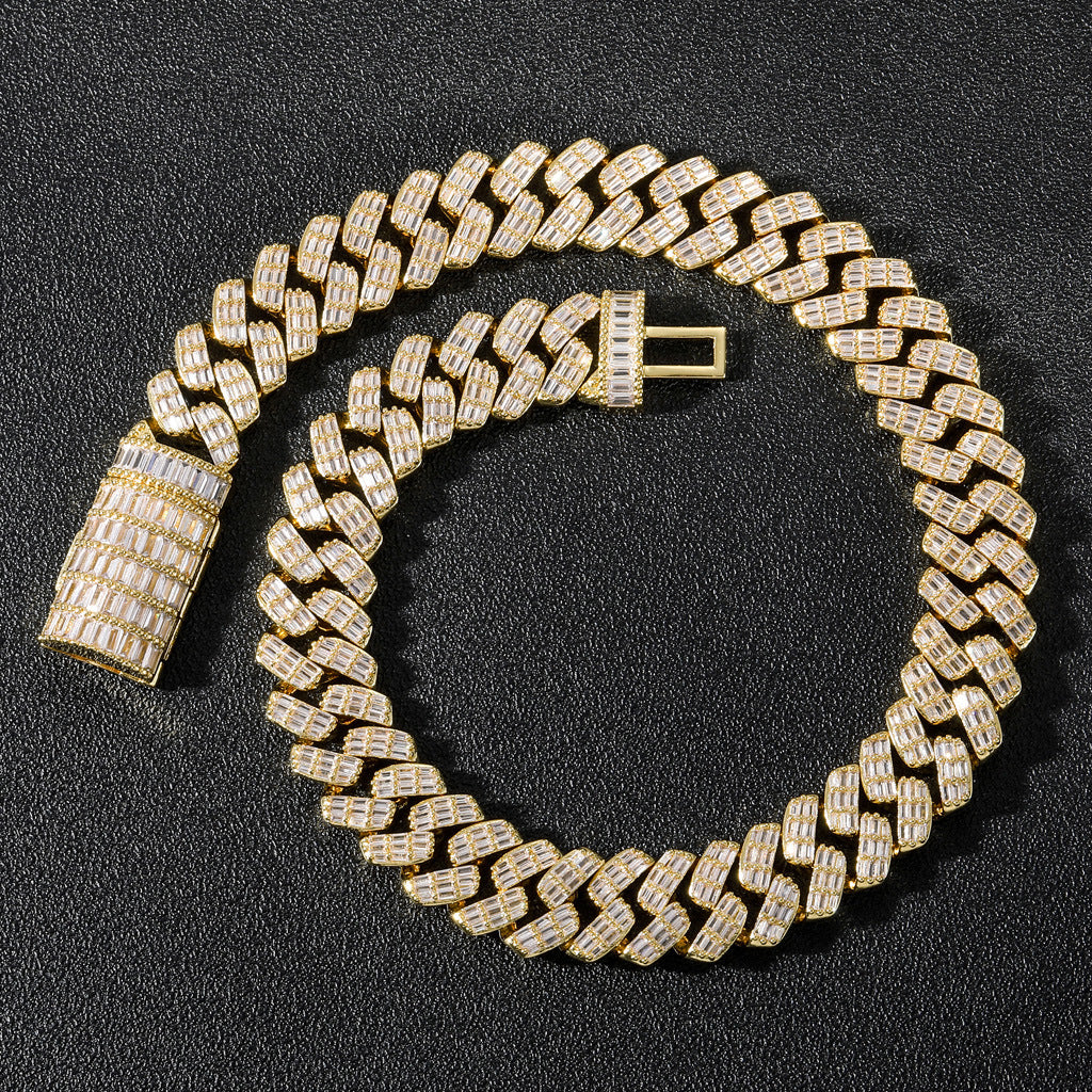 Hiphop Square Round Zircon Chain Mixed Diamond Cuban Link Chain Necklace Fashion Style Jewelry