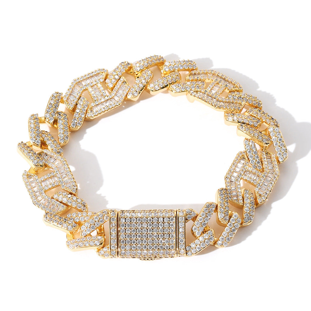 New Hip Hop Necklace 15MM Brass Zircon Two Colors Three To One Pig Nose Cuban Link Chain Necklace Jewelry