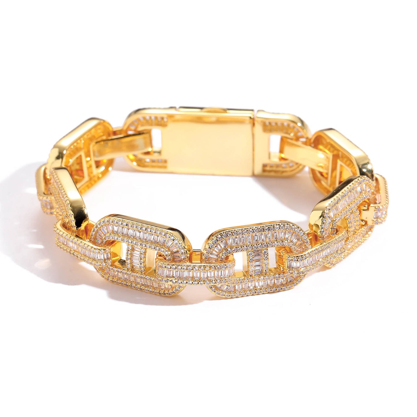 Products Hip Hop Coffee Bean Pig Nose Bracelet 15mmT Cubic Zirconia Clavicle Chain Rap Rapper Men Bracelet Jewelry