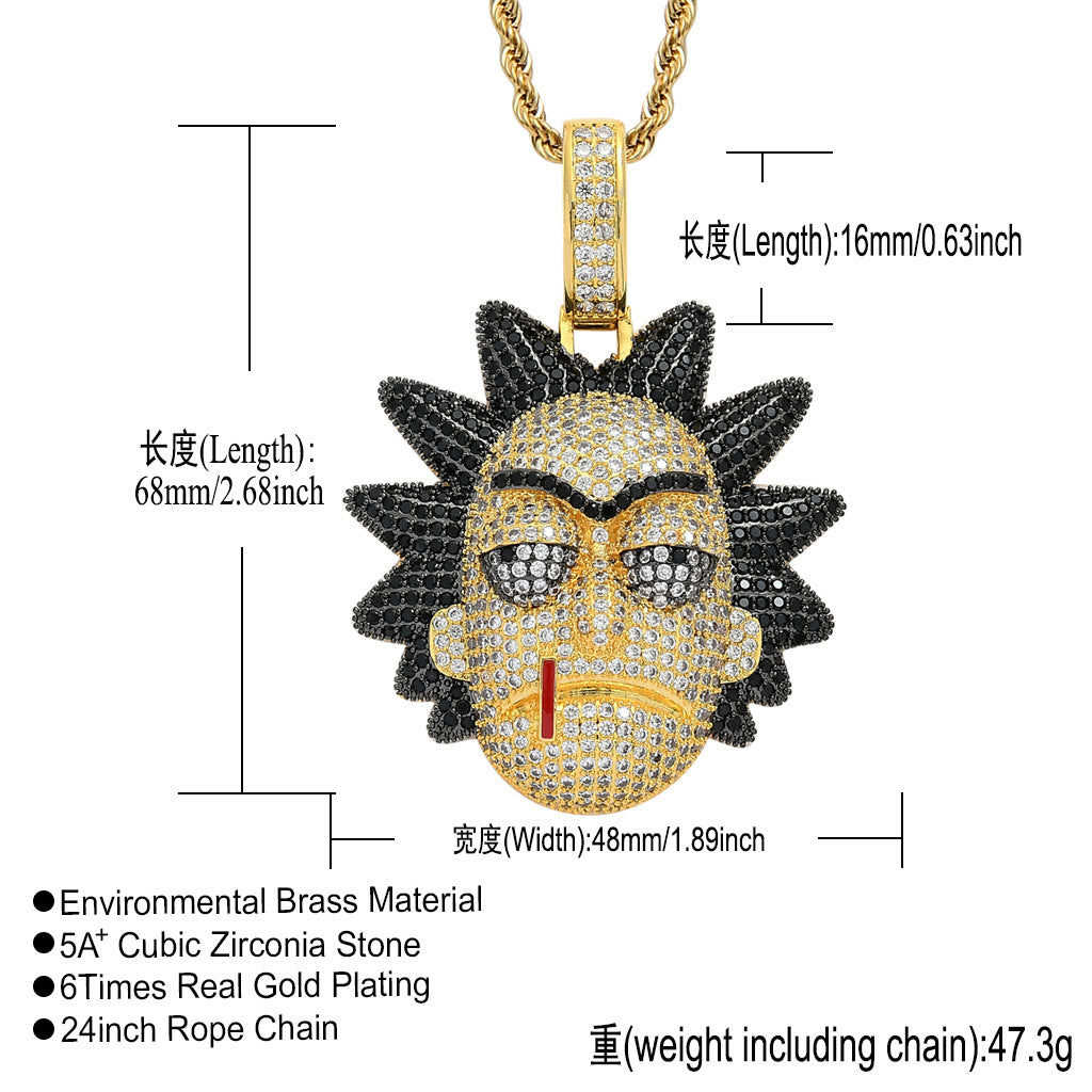 Brass With Zircon Anime Character Rick Avatar Pendant Necklace Collar Con Colgante De Rick