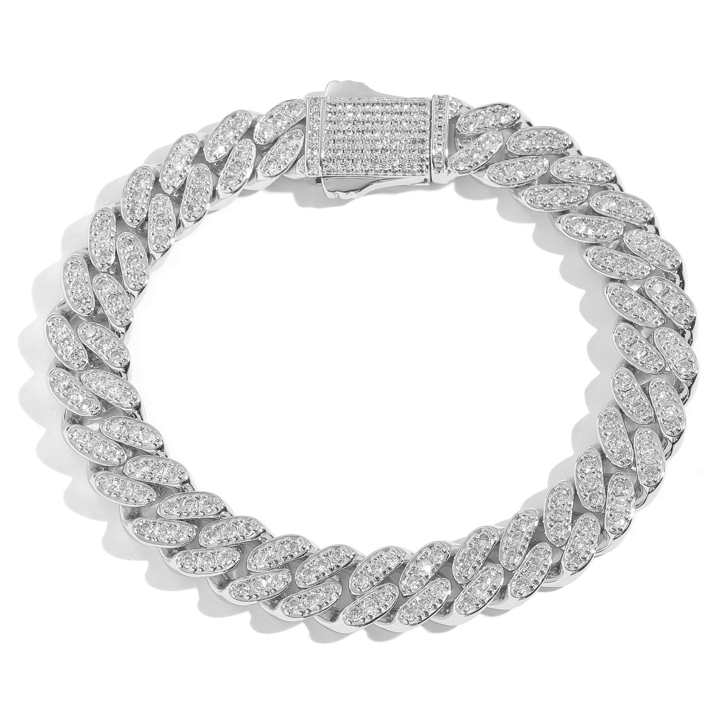 9mm Single Row Zircon Cuban Chain Spring Buckle Men Personality Bracelet Trendy Jewelry