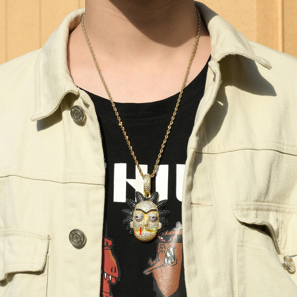 Brass With Zircon Anime Character Rick Avatar Pendant Necklace Collar Con Colgante De Rick
