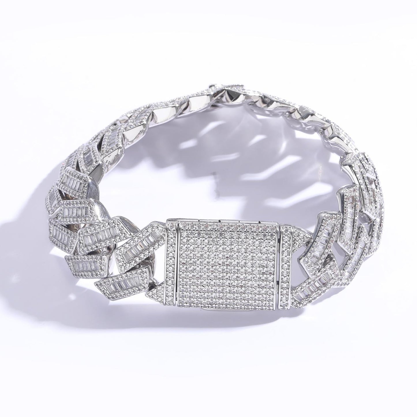 Hiphop 20mm Wide Domineering Square Round Zircon Rhombus Cuban Link Chain Personality Exaggerated Men Bracelet Jewelry