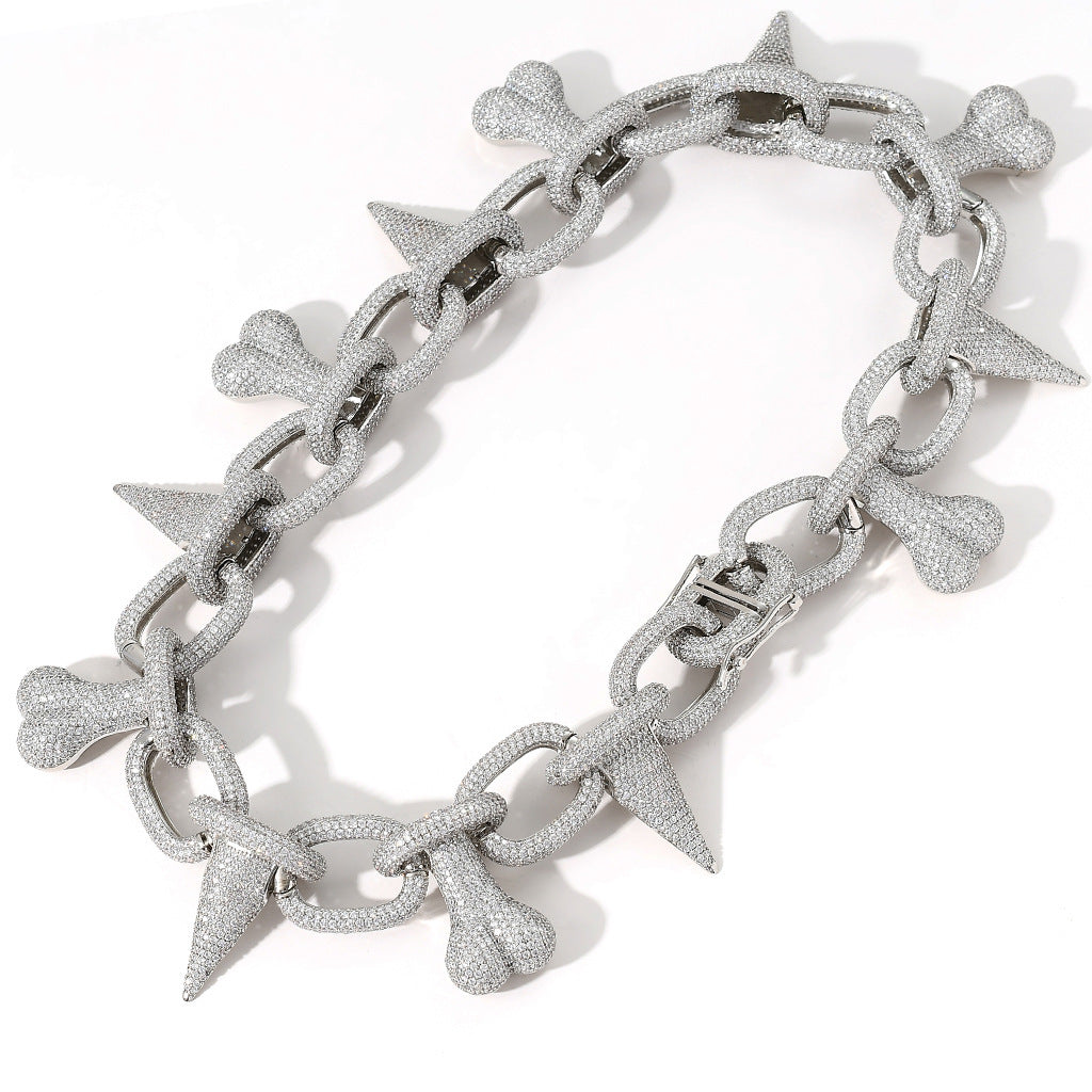 Bone Spiked Necklace Hip Hop Exaggerated Necklace Micro Pave Zircon Chain Jewelry