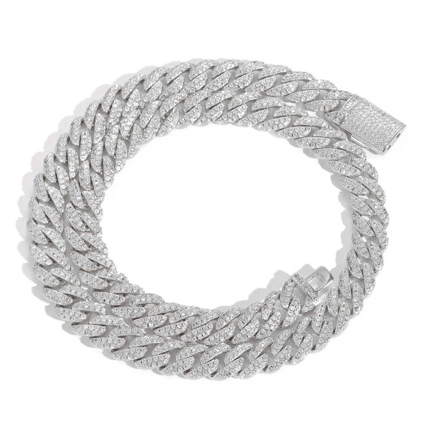 European American Necklace 10mm Double Row Zircon Cuban Link Chain Men Necklace Personality Hip Hop Fashion Jewelry
