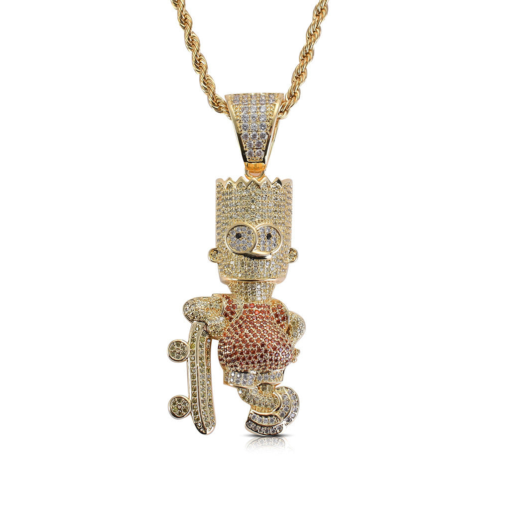 Iced Out 3A Cubic Colorfu Zircon Cartoon Character Simpson Charm Pendant Necklace