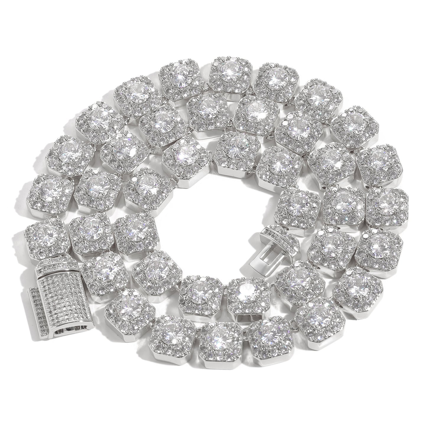European American Hip Hop Necklace 10mm Wide Rock Sugar Tennis Link Chain Zircon Necklace Flip Trend Men Necklace Jewelry