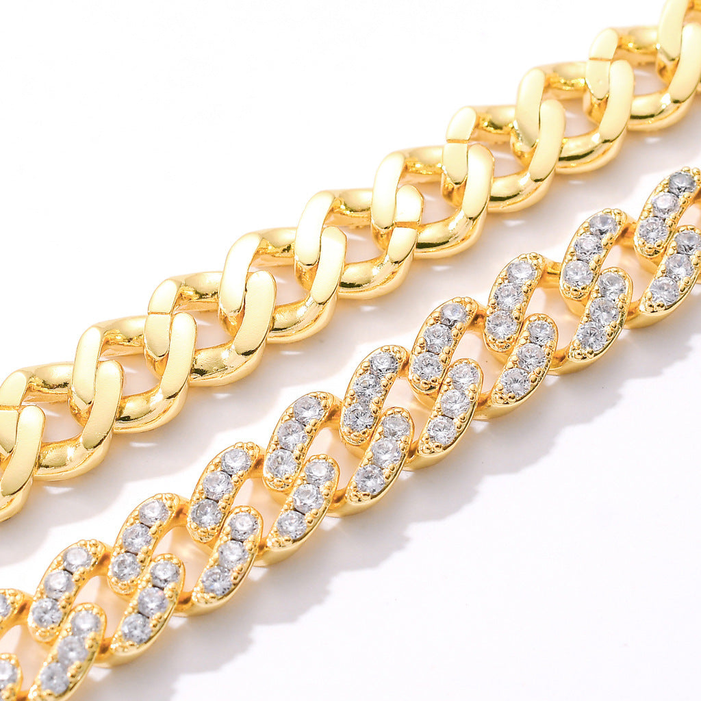 Hip Hop Fashion 9mm 1 Row White Zircon Rose Gold Iced Out Miami Cuban Link Chain Necklace Jewelry