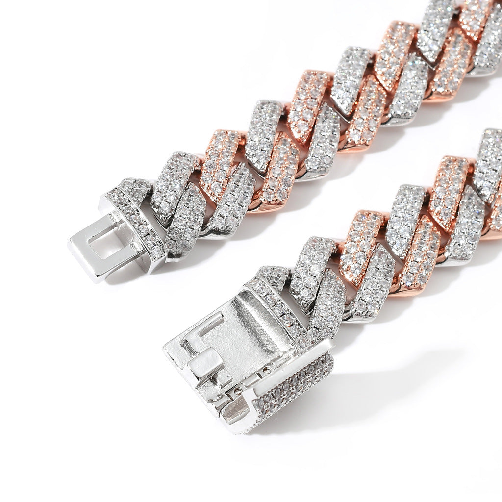 Hip Hop Two Tone 14mm White Gold Rose Gold Mixed Color Iced Out AAA Cubic Zircon Miami Cuban Bracelelt Jewelry