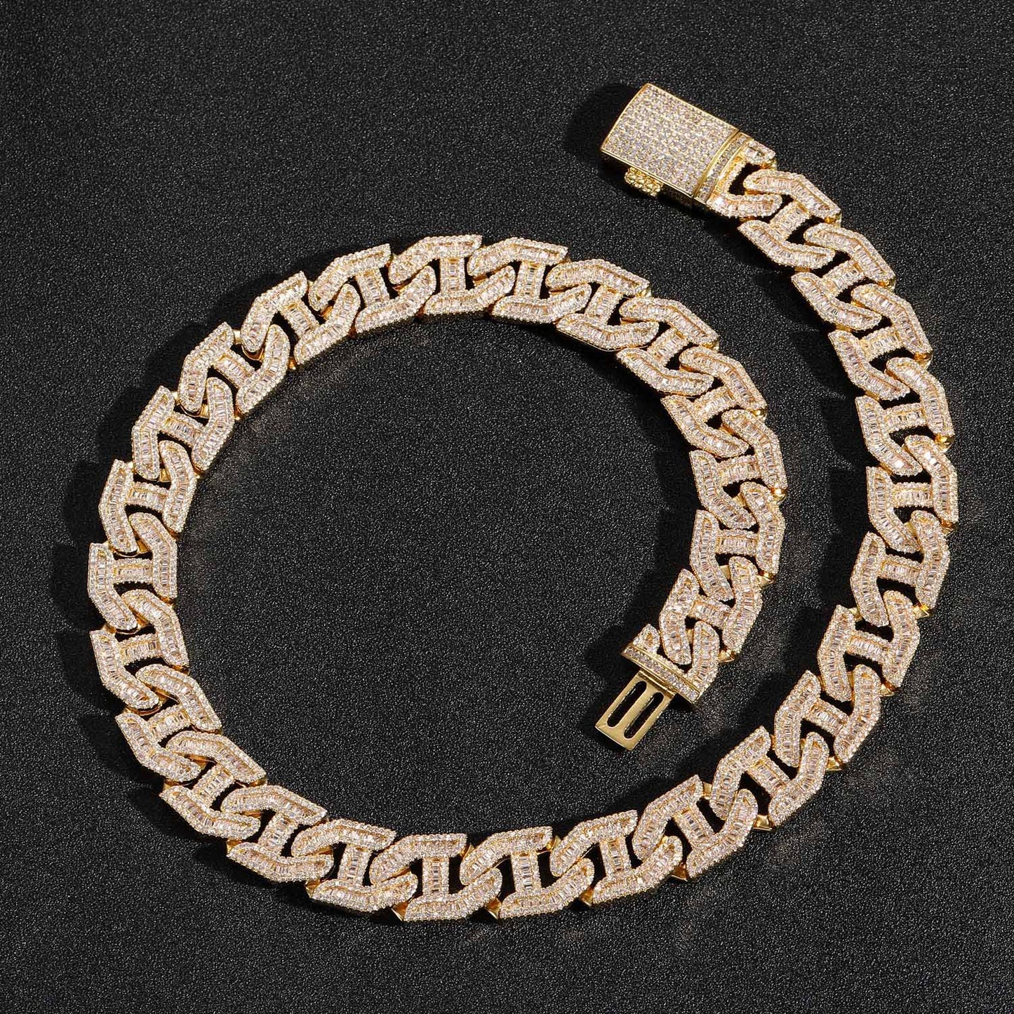17MM Copper Zircon Wholesale Hip Hop Zircon Cuban Link Chain Gold Men Necklace 14K Diamond Jewelry Cuban Chain Necklace