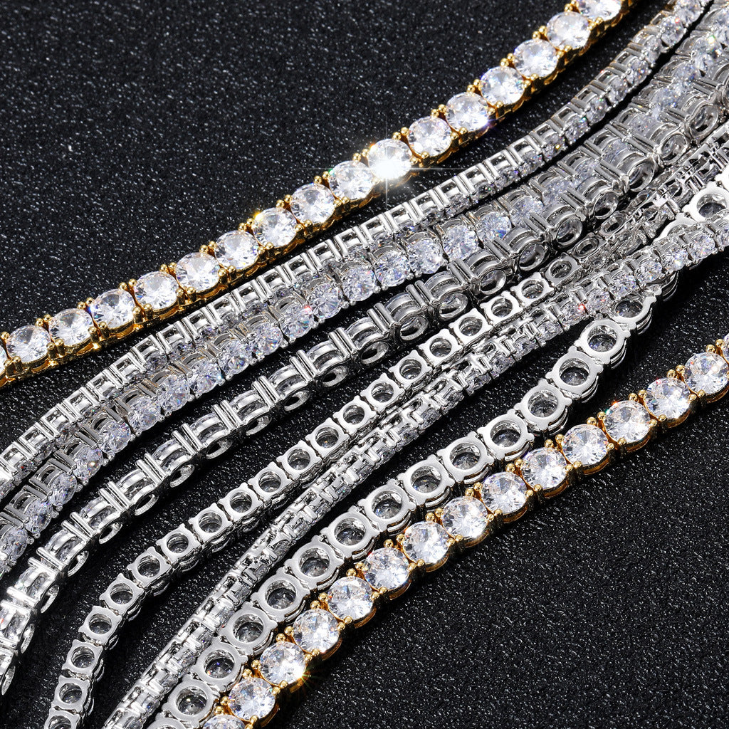 Classic 3mm/4mm/5mm Wide Spring Buckle Hip-Hop Brass CZ Tennis Linkl Chain A Row Zircon Hiphop Bracelet Jewelry