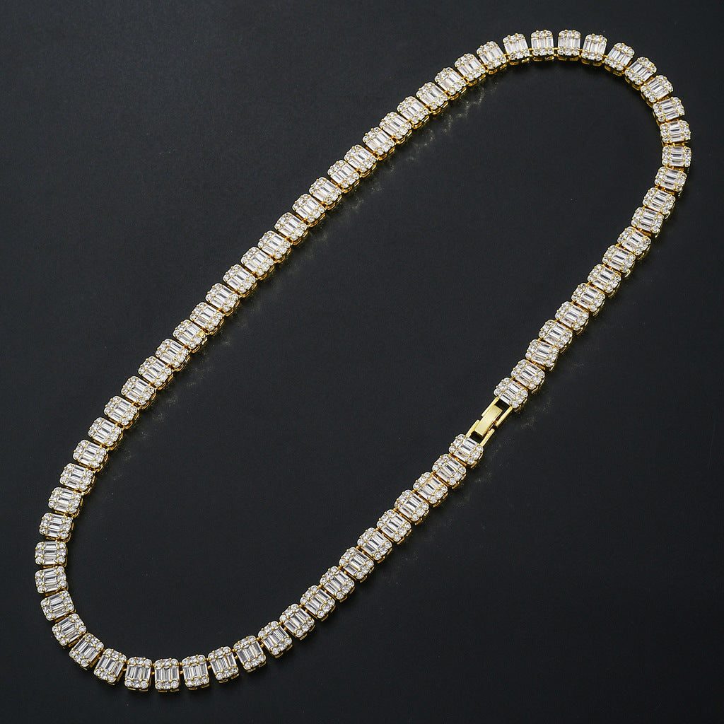 Baguette Cubic Zirconia Cz Tennis Chain Necklace Hip Hop Iced Out Bling Men Boy Rock Punk ICE Jewelry