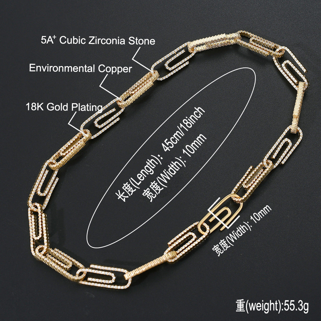 10mm Iced Out CZ Diamond Paperclip Choker Necklace Hiphop Jewelry