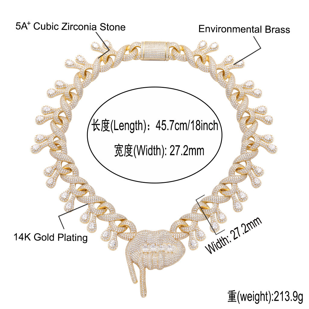 Men Lip Drooling Pendant Hip Hop Necklace Infinite Cuba Chain Full Zircon Necklace