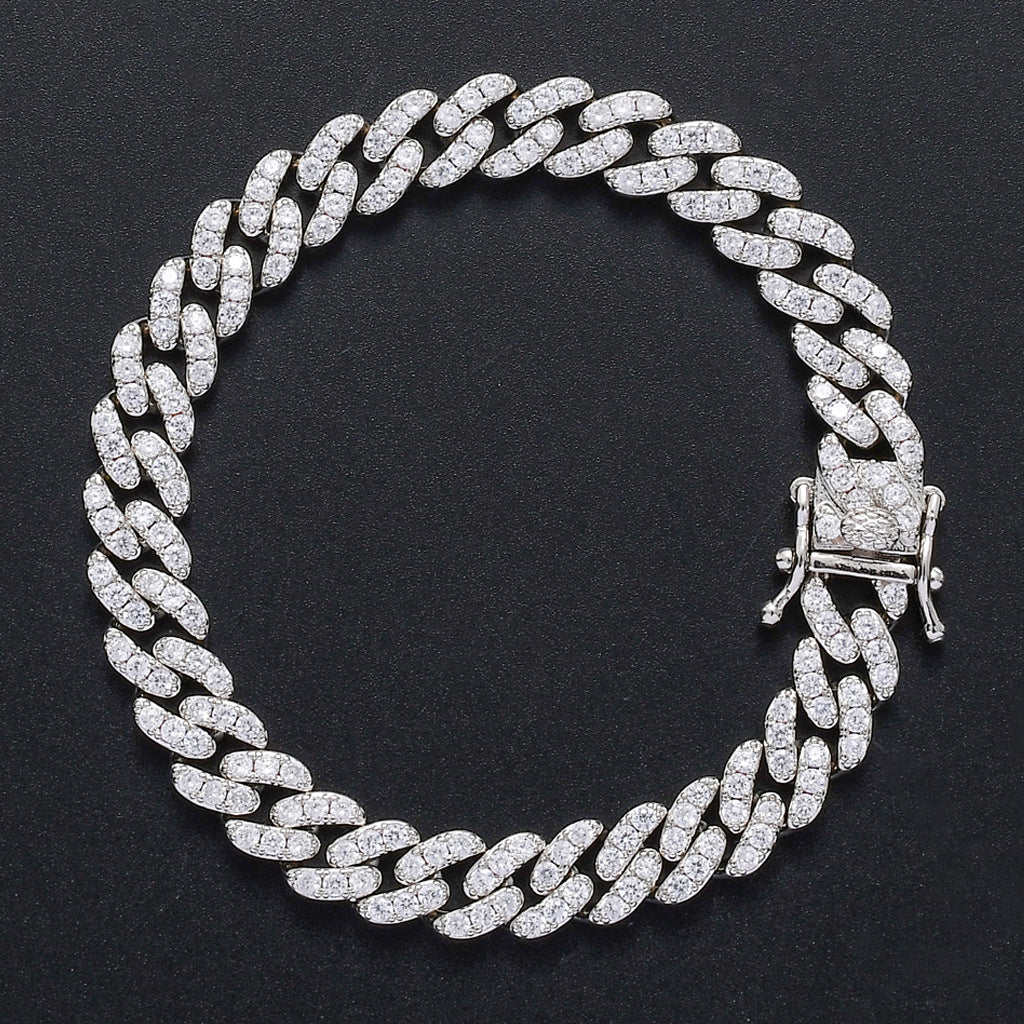Hip Hop Fashion 9mm 1 Row White Zircon Rose Gold Iced Out Miami Cuban Link Chain Bracelet Jewelry
