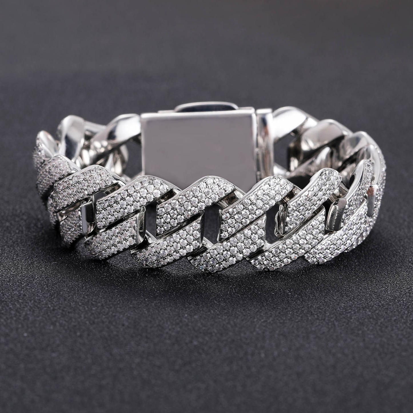 Hip Hop 20mm Three Row Brass Micro Pave ZIrcon Cuban Link Chain Thick Rhombus Full Diamond Men Bracelet Jewelry
