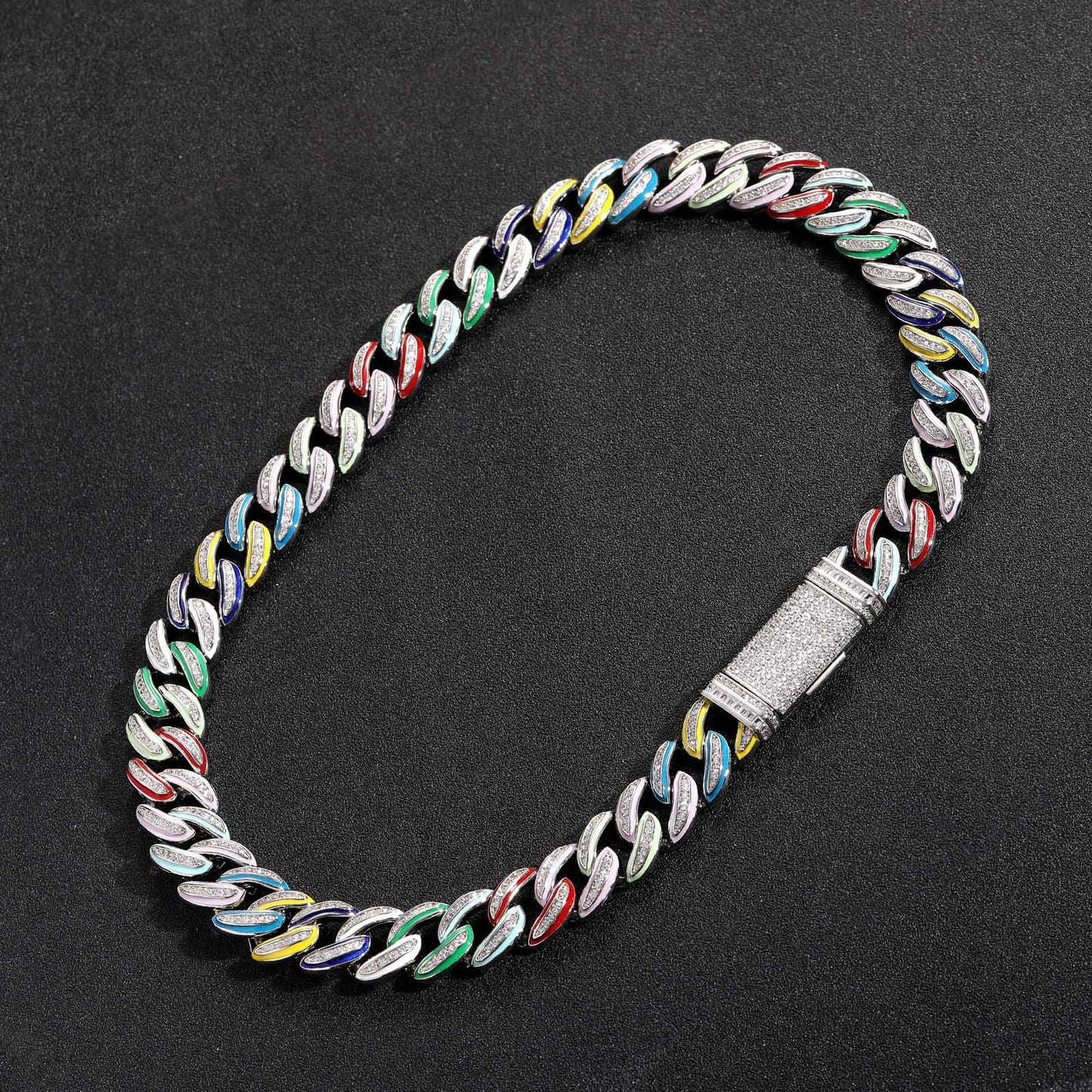 Real Iced Out Jewelry For Cheap Brass jewelry Gold Plated With Bling Zircon 15mm Rainbow Oil Women Men Cuban Chain Choker Necklace