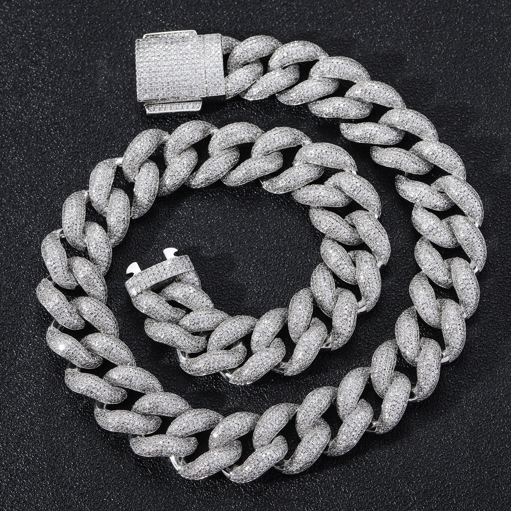 European And American New Hiphop Necklace 18mm Encrypted Bubble Cuban Chain Spring Buckle Full Zircon Domineering Necklace Jewelry