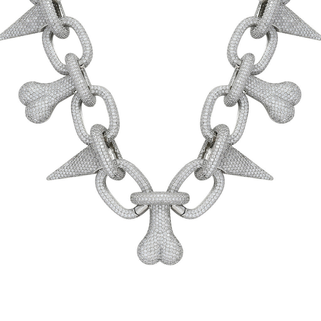 Bone Spiked Necklace Hip Hop Exaggerated Necklace Micro Pave Zircon Chain Jewelry