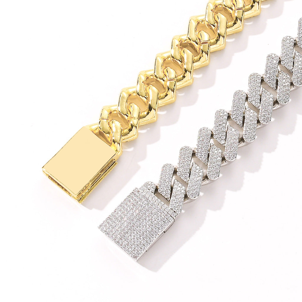 Hip Hop 20MM Box Buckle Miami Heavy Industry Bar Cuban Link Chain Full Zircon Hip Hop Men Bracelet Jewelry