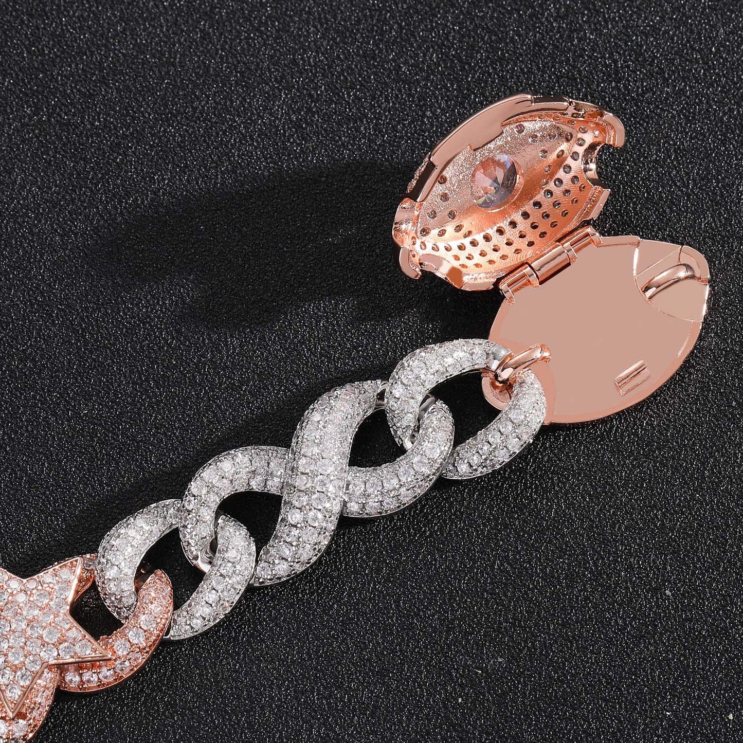 Hip Hop New Two Tone Five Pointed Star Eye Buckle Cuban Brass Micro Pave Cubic Zircon Punk Necklace