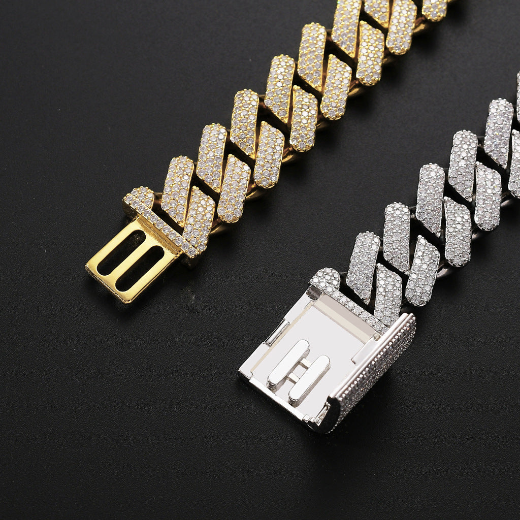 Hip Hop 20MM Box Buckle Miami Heavy Industry Bar Cuban Link Chain Full Zircon Hip Hop Men Bracelet Jewelry