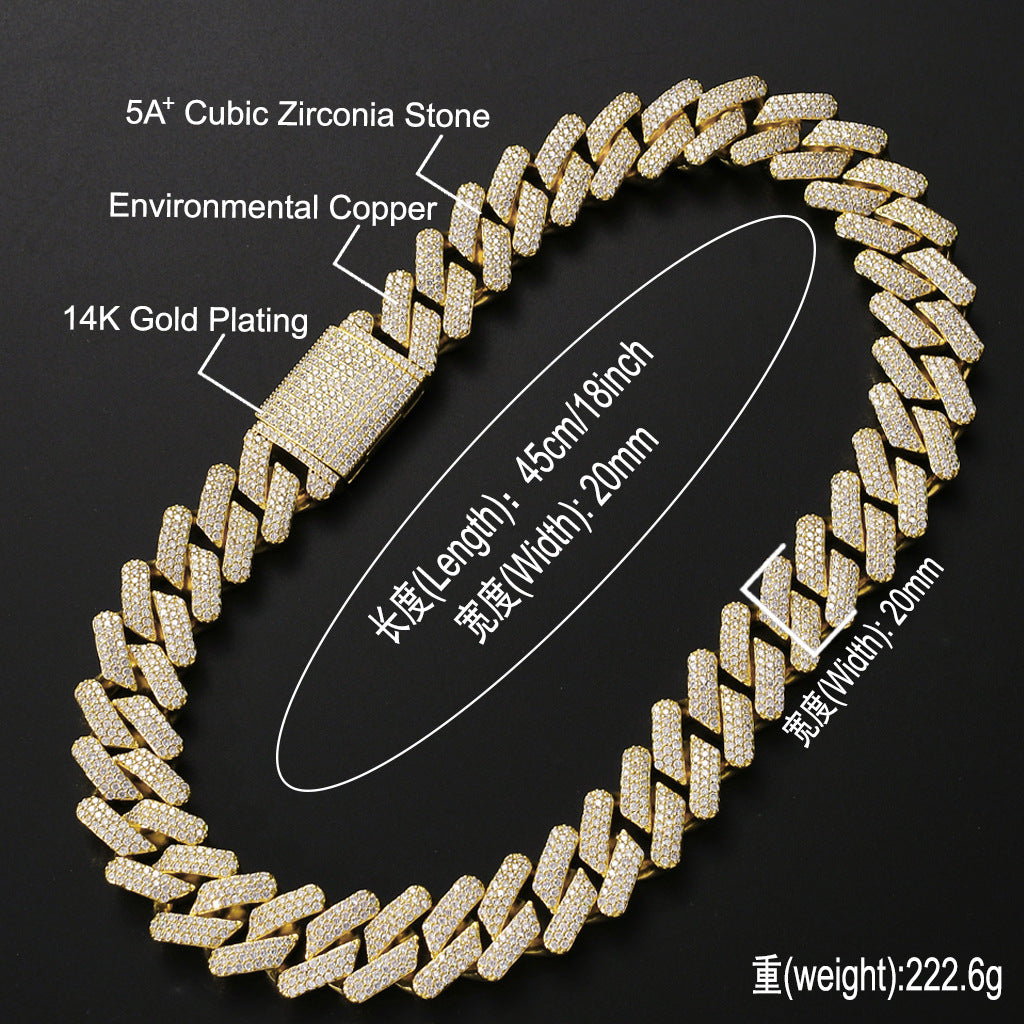 Hip Hop 20MM Box Buckle Miami Heavy Industry Bar Cuban Link Chain Full Zircon Hip Hop Men Necklace Jewelry