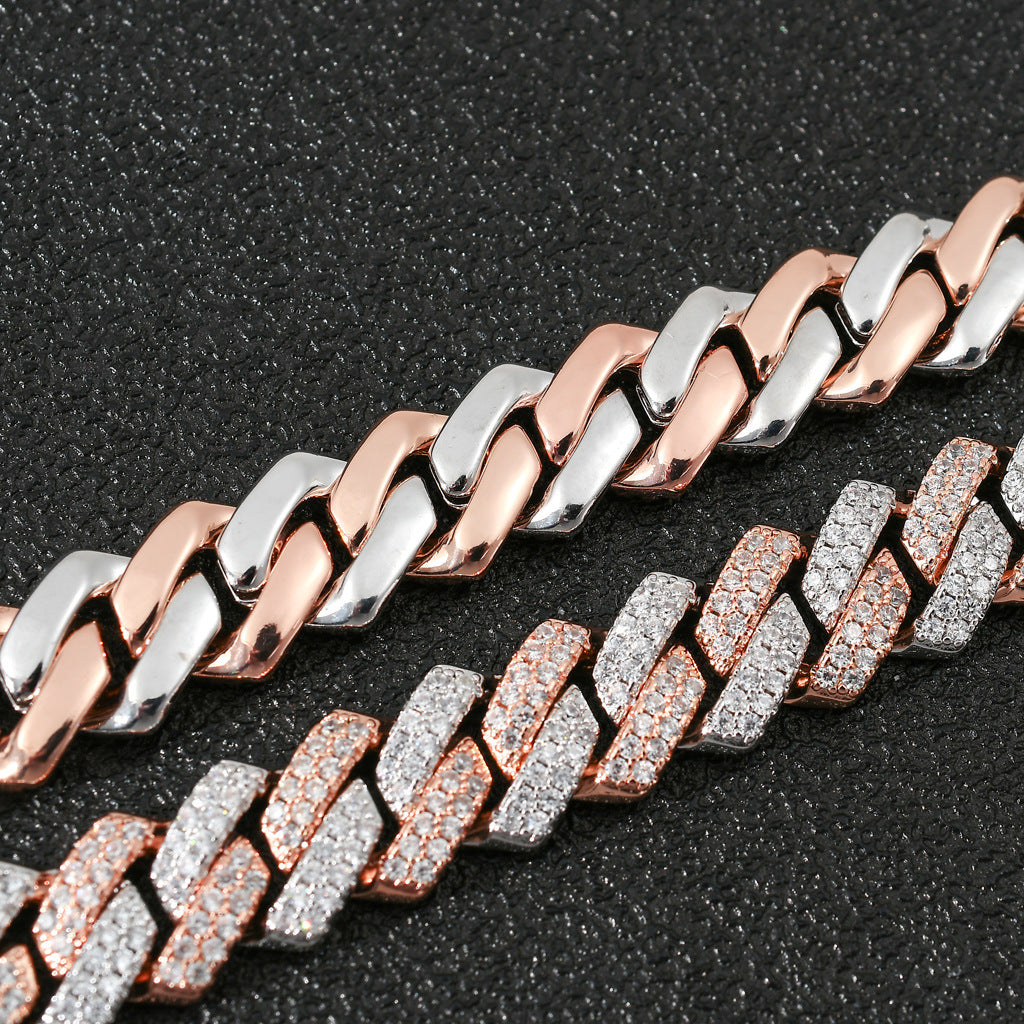 Hip Hop Two Tone 14mm White Gold Rose Gold Mixed Color Iced Out AAA Cubic Zircon Miami Cuban Bracelelt Jewelry