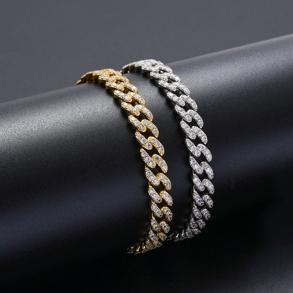 Hip Hop Fashion 9mm 1 Row White Zircon Rose Gold Iced Out Miami Cuban Link Chain Necklace Jewelry