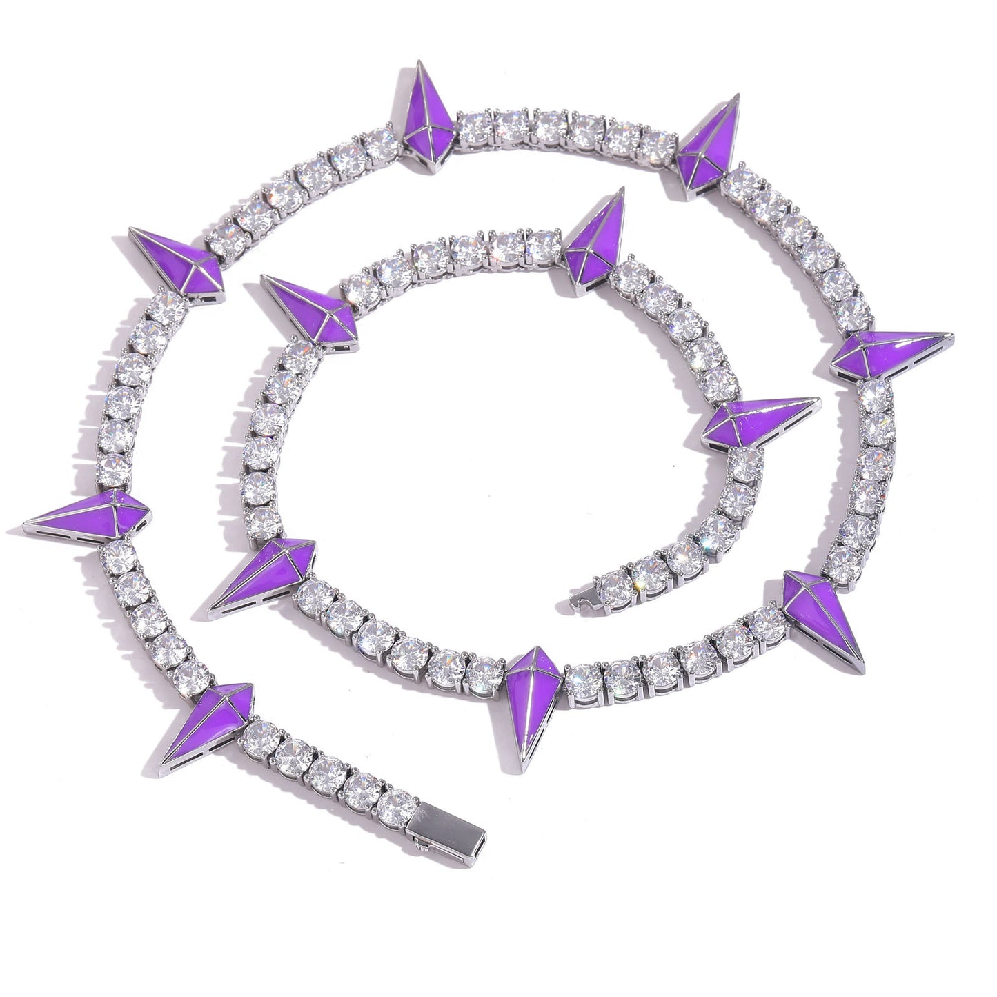 Hip Hop Bling 5mm Brass Plated Gold Zircon Tennis Chain Iced Out Wolf Tooth Cubic Zircon CZ Necklace Jewelry