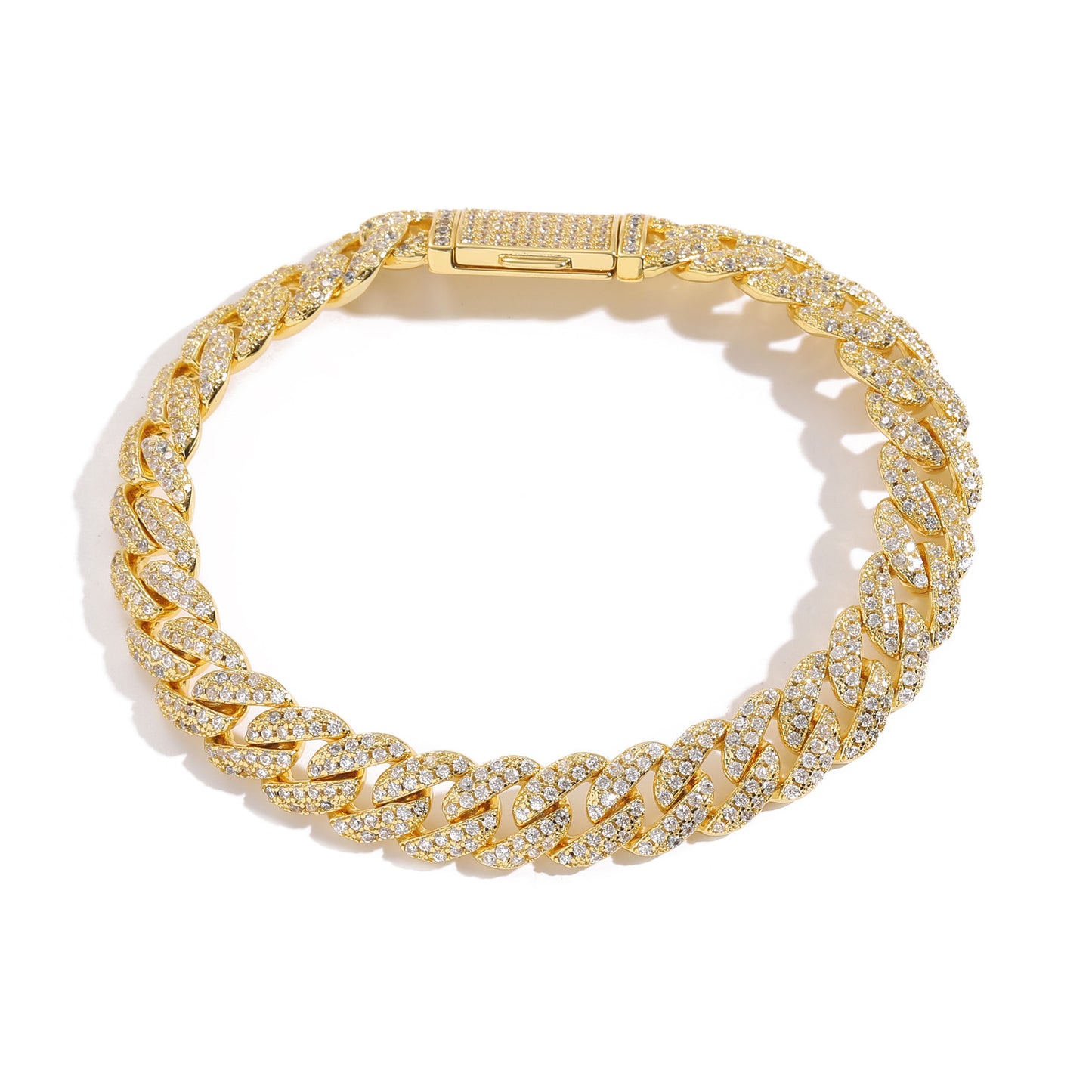European American Bracelet 10mm Double Row Zircon Cuban Link Chain Men Bracelet Personality Hip Hop Fashion Bracelet Jewelry