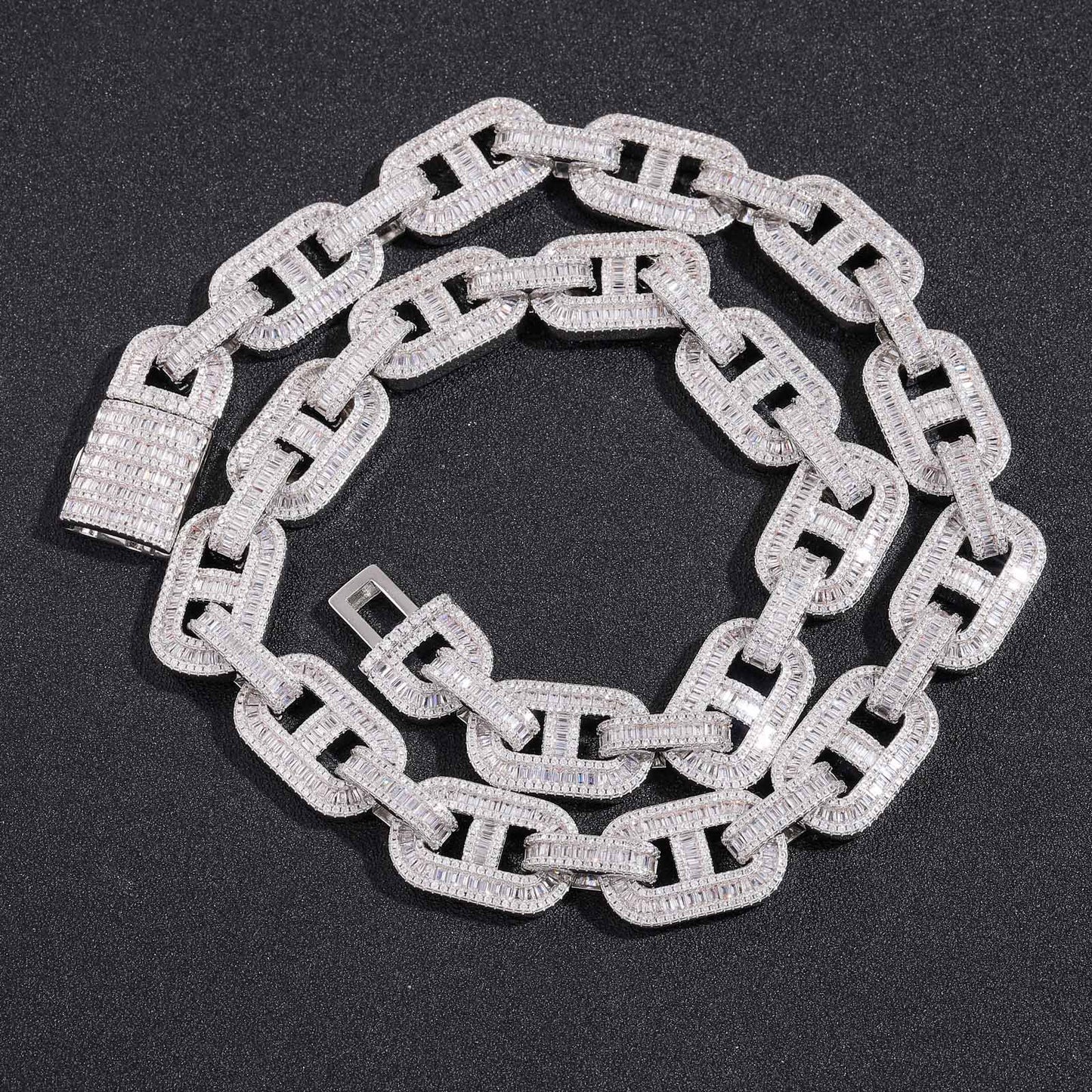 Hip Hop Coffee Bean Pig Nose Necklace 15mmT Cubic Zirconia Clavicle Chain Rap Rapper Men's Necklace Jewelry