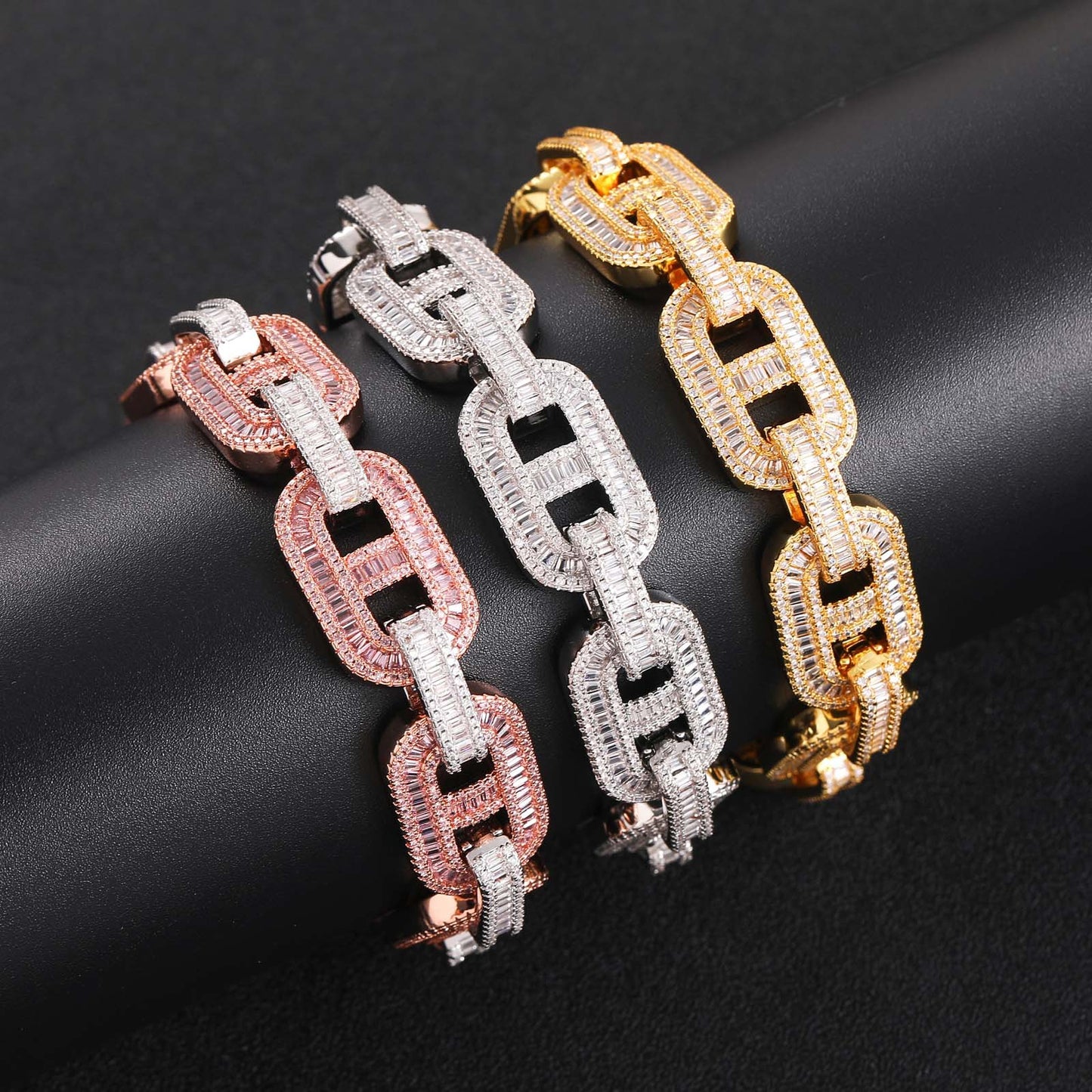 Products Hip Hop Coffee Bean Pig Nose Bracelet 15mmT Cubic Zirconia Clavicle Chain Rap Rapper Men Bracelet Jewelry