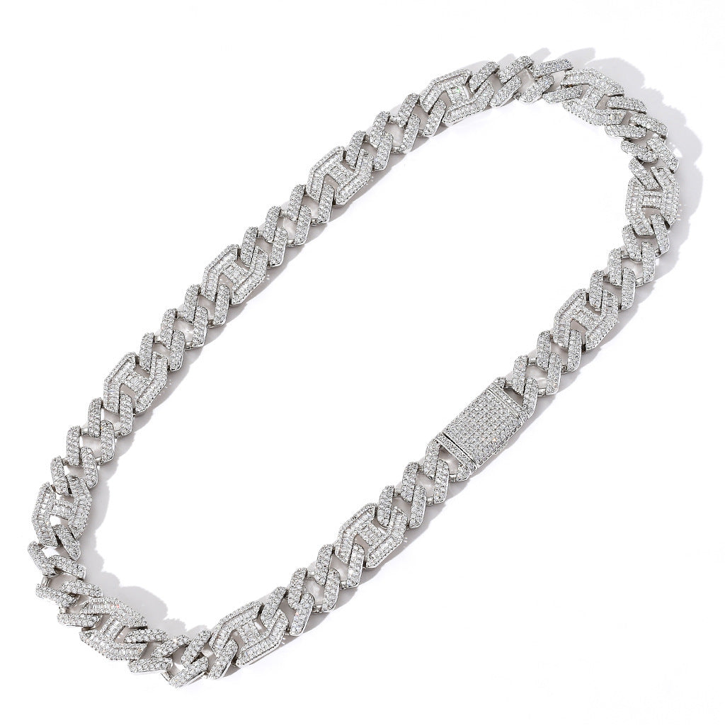New Hip Hop Necklace 15MM Brass Zircon Two Colors Three To One Pig Nose Cuban Link Chain Necklace Jewelry