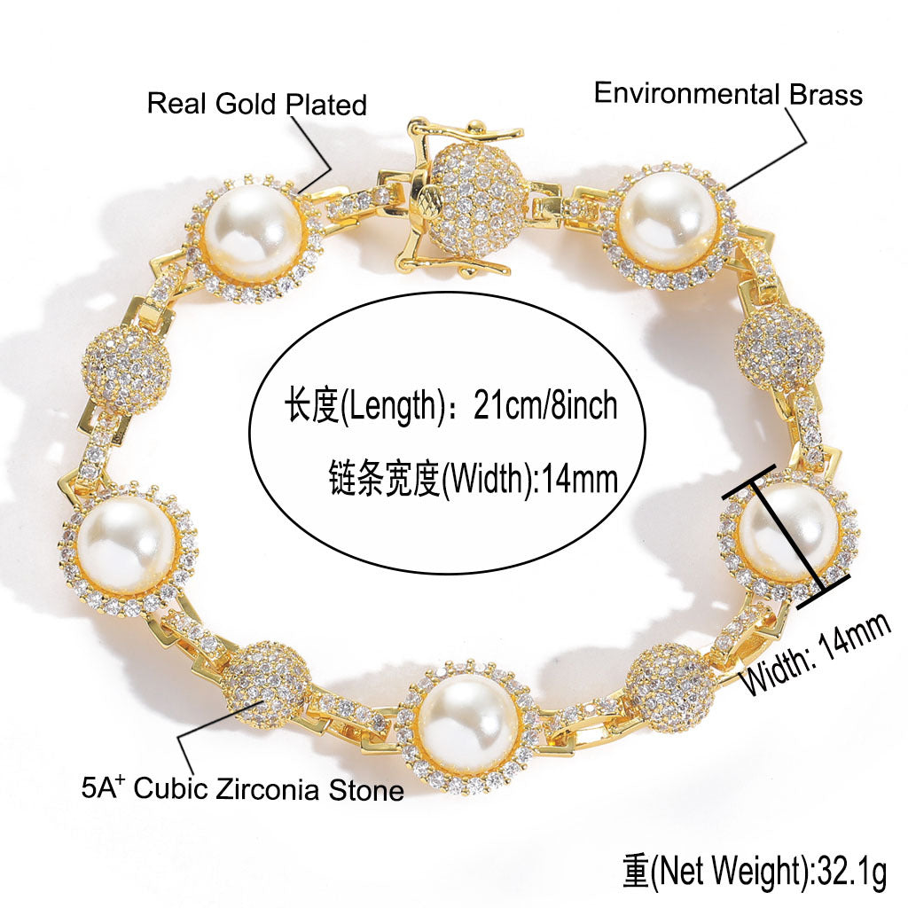 New Arrival Hip Hop Diamond Pearl Necklace Men Fashion Hip Hop Necklace Jewelry