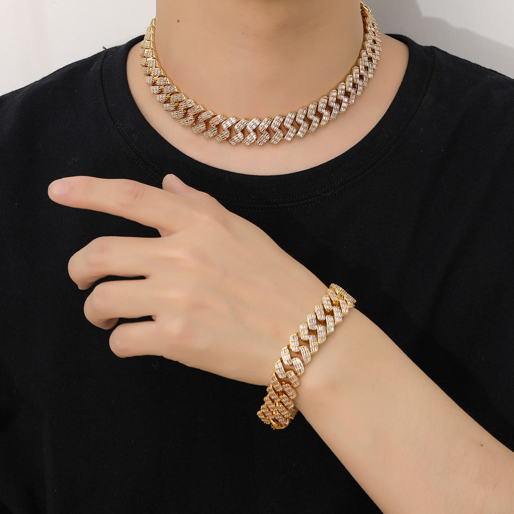 Hip Hop Jewelry Cheap Square Round Zircon Chain Mixed Diamond Cuban Link Chain Bracelet Fashion Style Jewelry