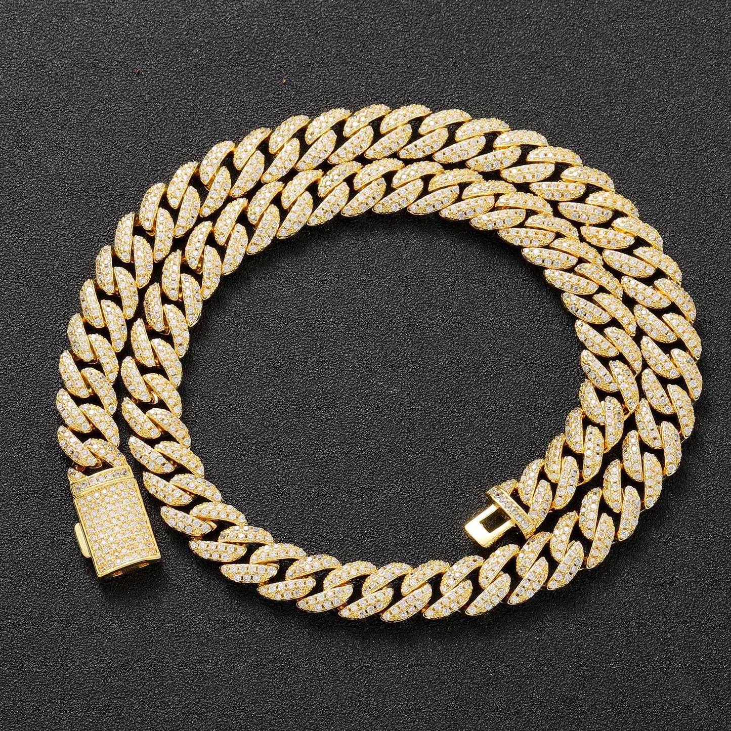 European American Necklace 10mm Double Row Zircon Cuban Link Chain Men Necklace Personality Hip Hop Fashion Jewelry