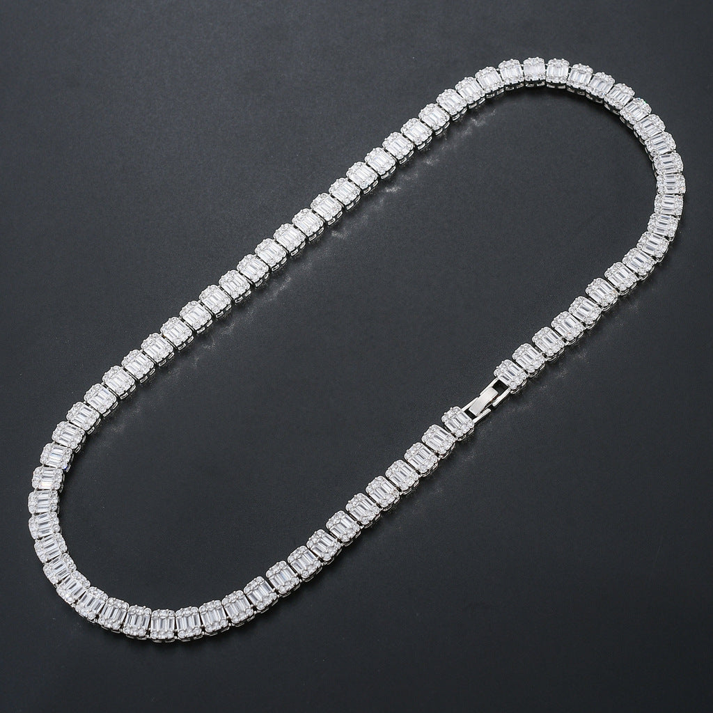 Baguette Cubic Zirconia Cz Tennis Chain Necklace Hip Hop Iced Out Bling Men Boy Rock Punk ICE Jewelry