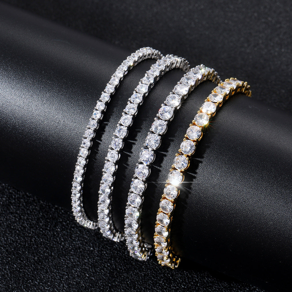 Classic 3mm/4mm/5mm Wide Spring Buckle Hip-Hop Brass CZ Tennis Linkl Chain A Row Zircon Hiphop Bracelet Jewelry