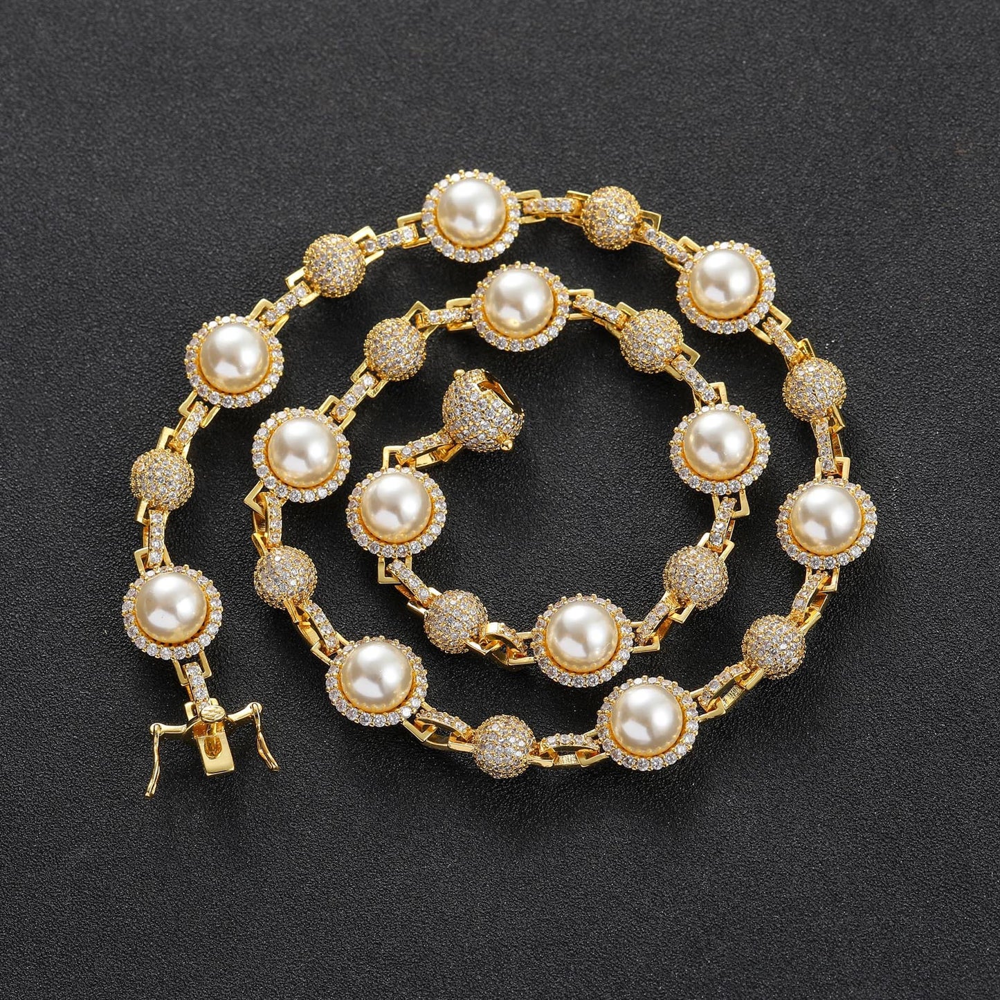 New Arrival Hip Hop Diamond Pearl Necklace Men Fashion Hip Hop Necklace Jewelry