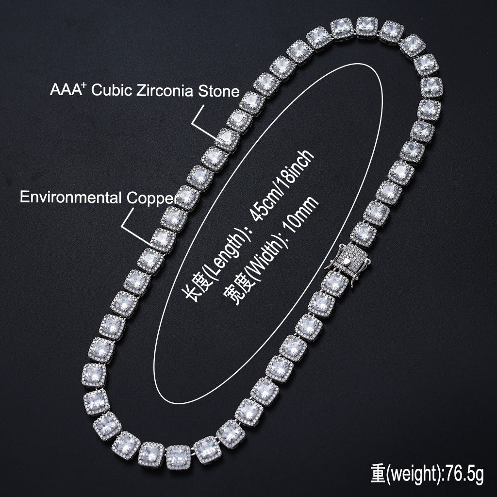 European American Hiphop Tennis Link Chain 10mm Micro Pave Zircon Necklace Men Necklace Personality Fashion Jewelry