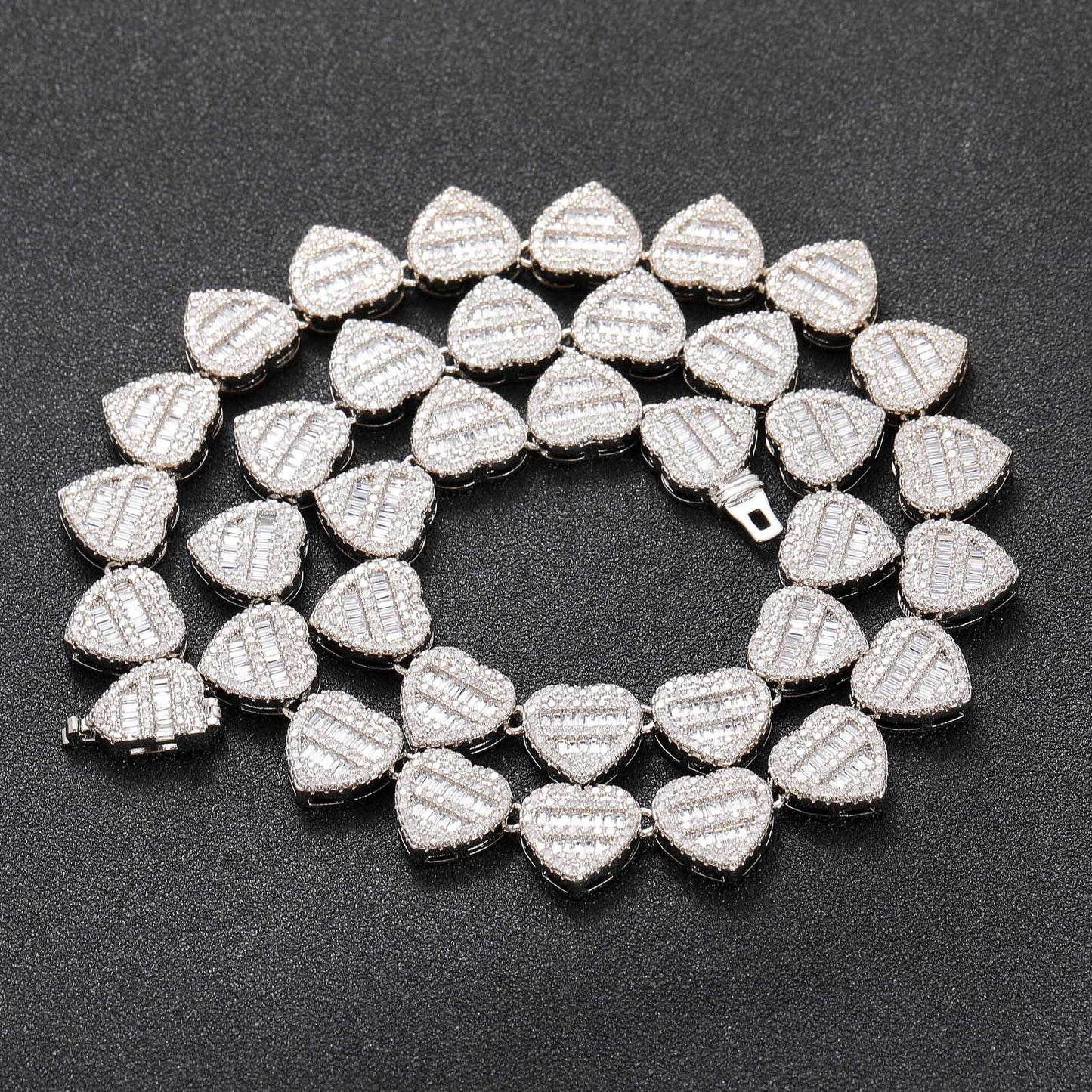 Luxury Hip Hop 12MM Bling Cubic Zirconia CZ Iced Out Heart Link Chain Necklace