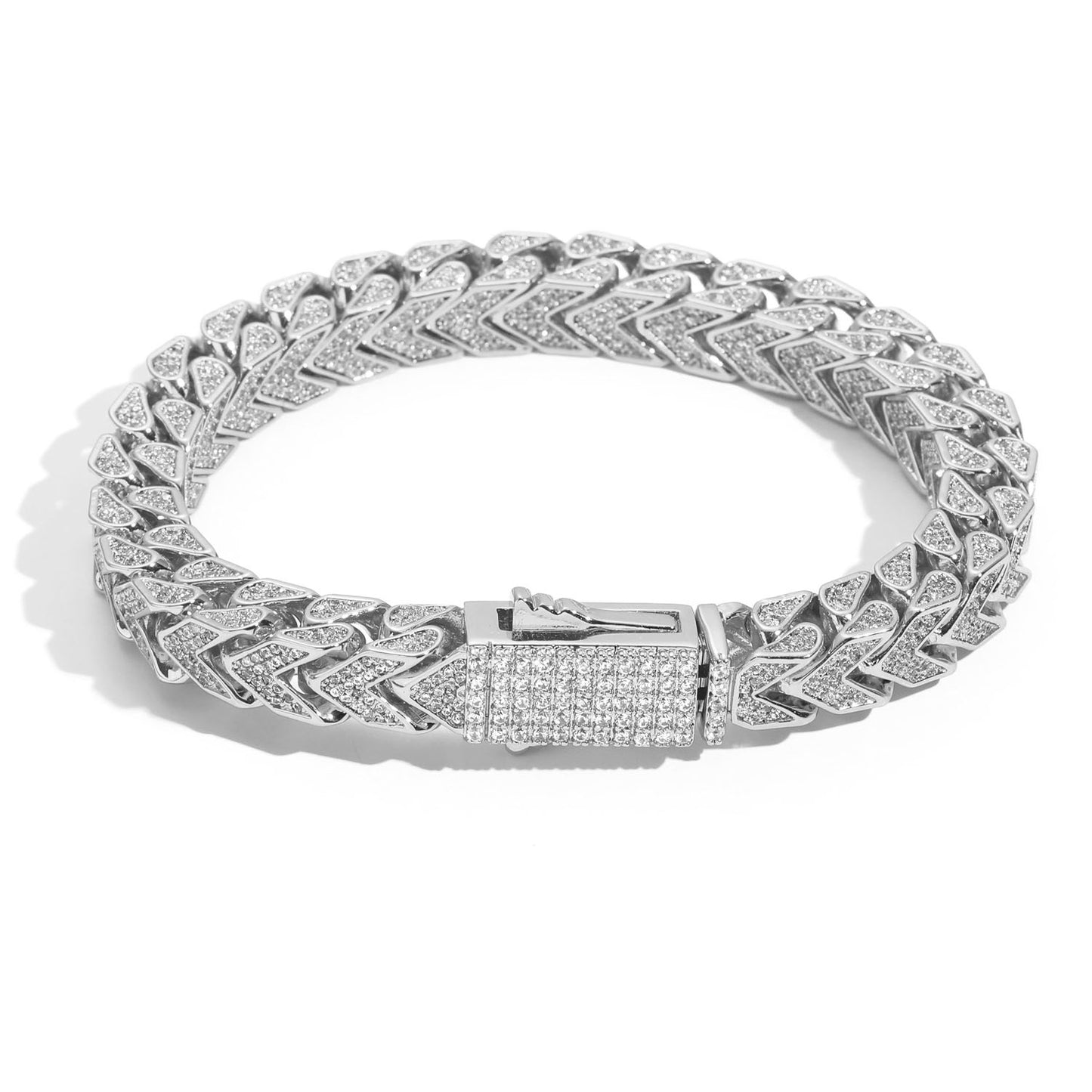Hip Hop 8mm V shaped Cuban Chain Full of CZ Iced Out Diamond Bracelet Jewelry