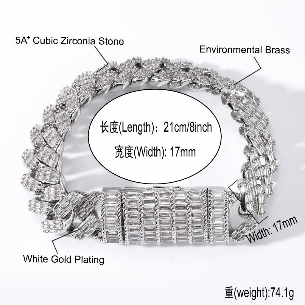 Hip Hop Jewelry Cheap Square Round Zircon Chain Mixed Diamond Cuban Link Chain Bracelet Fashion Style Jewelry