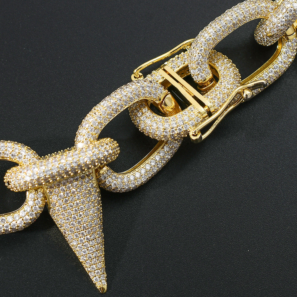 Bone Spiked Necklace Hip Hop Exaggerated Necklace Micro Pave Zircon Chain Jewelry