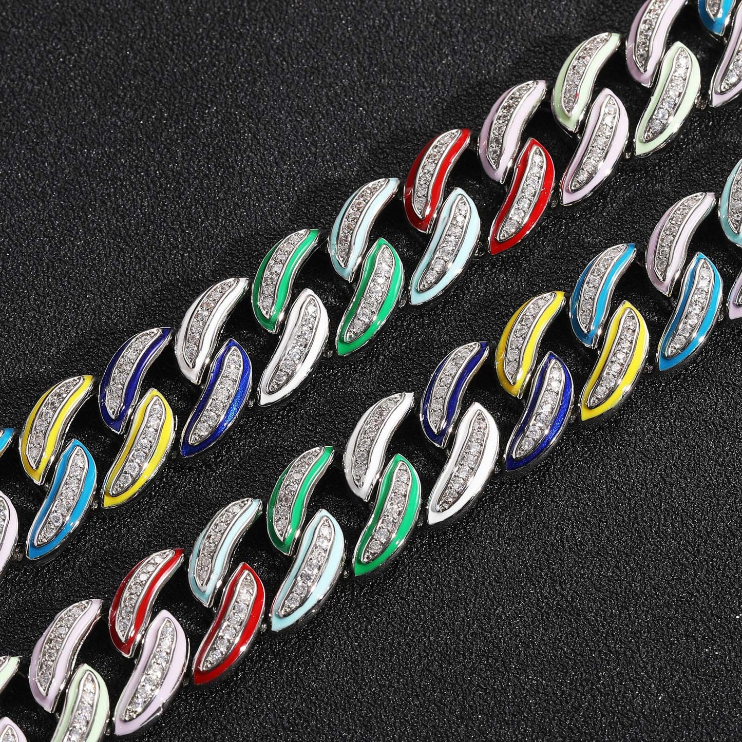 Real Iced Out Jewelry For Cheap Brass jewelry Gold Plated With Bling Zircon 15mm Rainbow Oil Women Men Cuban Chain Choker Necklace