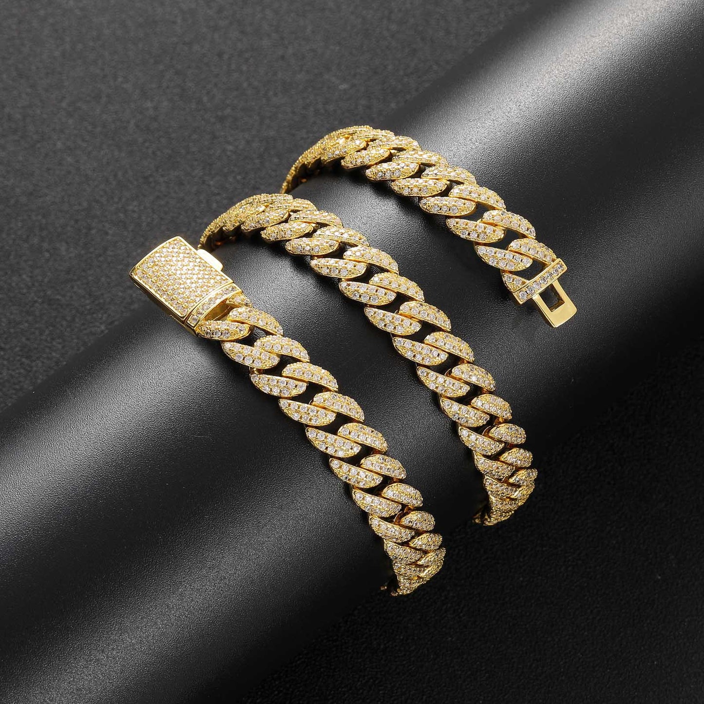 European American Necklace 10mm Double Row Zircon Cuban Link Chain Men Necklace Personality Hip Hop Fashion Jewelry