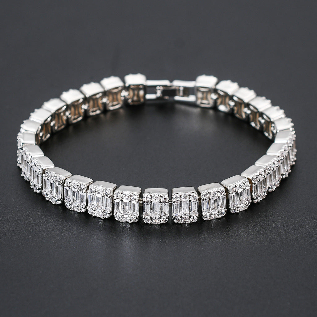 Hip Hop Zirconia Baguette Bracelet Mens Diamond Tennis Bracelet Singers Rappers Bling CZ Bracelets