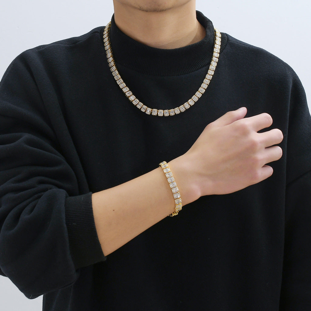 Baguette Cubic Zirconia Cz Tennis Chain Necklace Hip Hop Iced Out Bling Men Boy Rock Punk ICE Jewelry